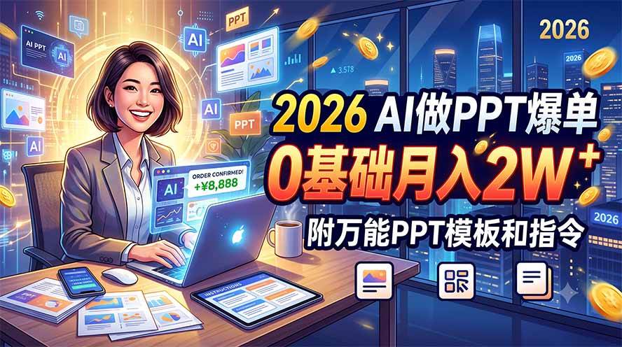 (19284期)2026 AI做PPT爆单,0基础月入2W,附万能PPT模板和指令-优优云网创