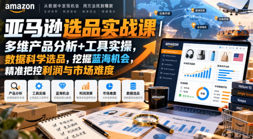 亚马逊选品实战课｜多维产品分析+工具实操，数据科学选品，挖掘蓝海机会，精准把控利润与市场难度-优优云网创