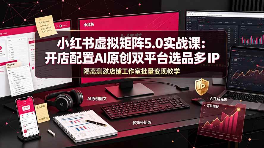 （19521期）小红书虚拟矩阵5.0实战课：开店配置｜AI原创｜双平台选品｜多IP隔离｜测怼店铺工作室批量变现实操教学-优优云网创
