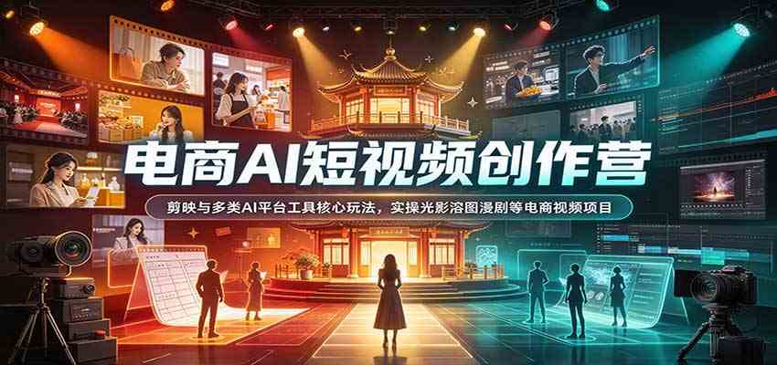 电商AI短视频创作营：剪映与多类AI平台工具核心玩法，实操光影溶图漫剧等电商视频项目-优优云网创