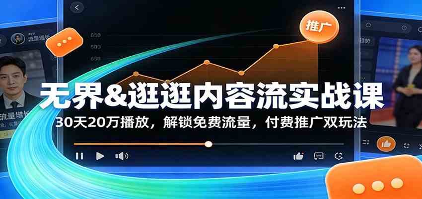 无界&逛逛内容流实战课：30天20万播放，解锁免费流量，付费推广双玩法-优优云网创
