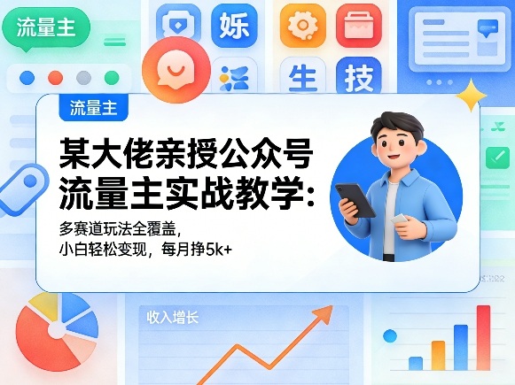 某大佬亲授公众号流量主实战教学：多赛道玩法全覆盖，小白轻松变现，每月多挣5k+-优优云网创