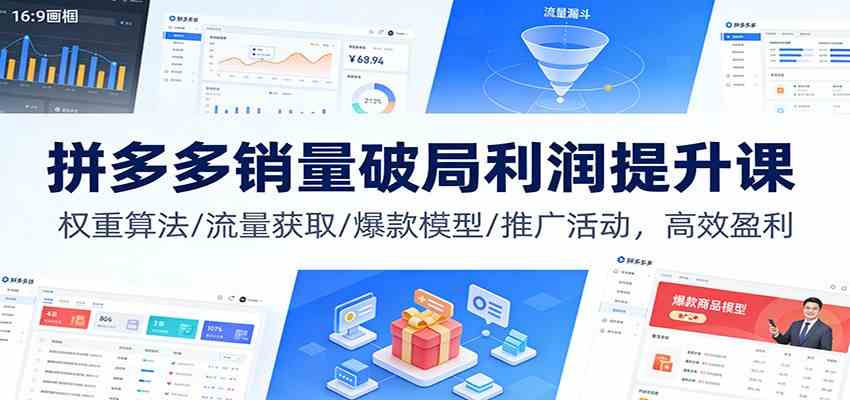 拼多多销量破局利润提升课:权重算法/流量获取/爆款模型/推广活动,高效盈利-优优云网创