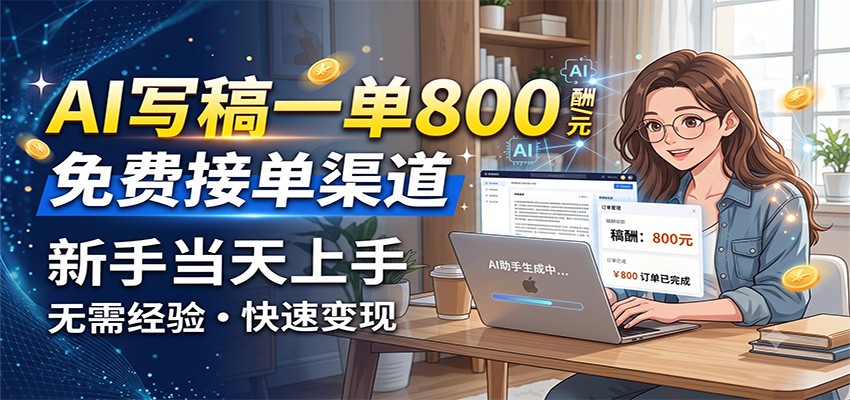 AI写稿一单800，免费接单渠道，一单一结几十到上千，新手当天上手-优优云网创
