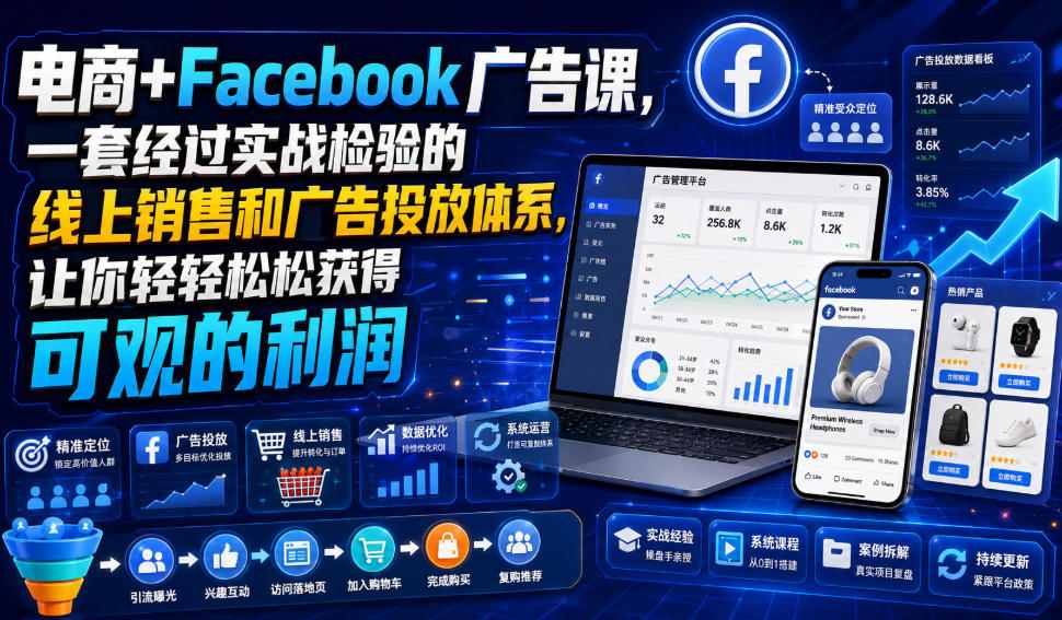 电商+Facebook广告课，一套经过实战检验的线上销售和广告投放体系，让你轻轻松松获得可观的利润【原创双语字幕】-优优云网创