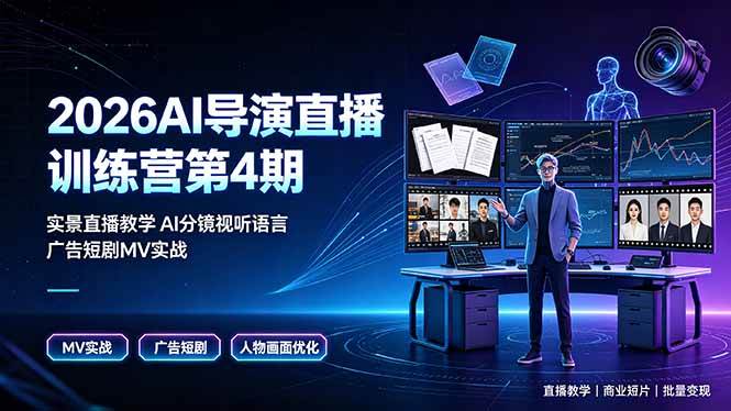 （19216期）2026AI导演直播训练营第4期，实景直播教学AI分镜视听语言，广告短剧MV实战，解决人物画面崩坏痛点-优优云网创