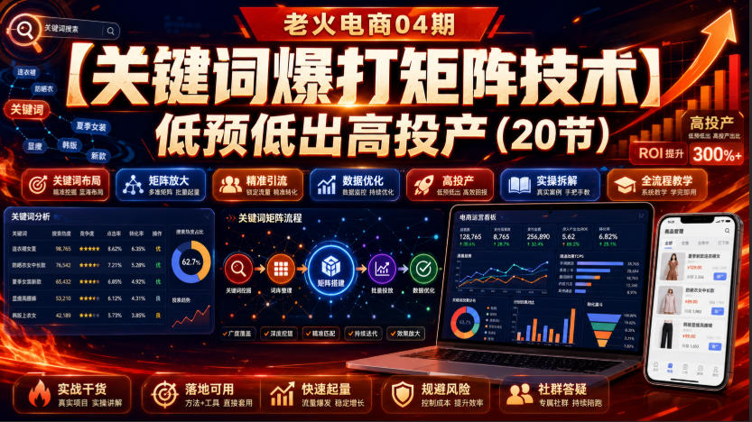 老火电商04期：【关键词爆打矩阵技术】低预低出高投产（20节）-优优云网创