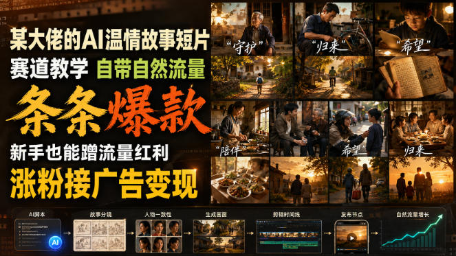 某大佬的AI温情故事短片赛道教学，自带自然流量，条条爆款，新手也能蹭流量红利，涨粉接广告变现-优优云网创