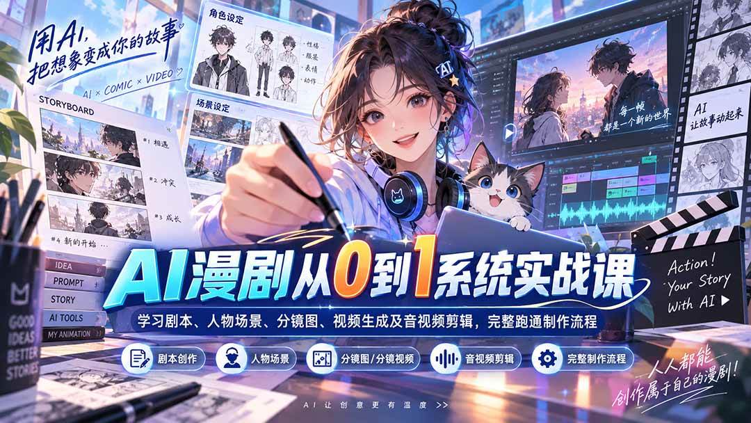 (20430期)AI漫剧从0到1系统实战课:学习剧本、人物场景、分镜图、视频生成及音视频剪辑,完整跑通制作流程-优优云网创
