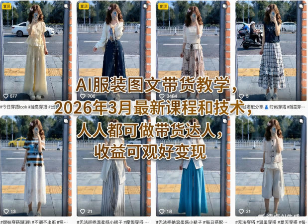 AI服装图文带货教学，2026年3月最新课程和技术，人人都可做带货达人，收益可观好变现-优优云网创