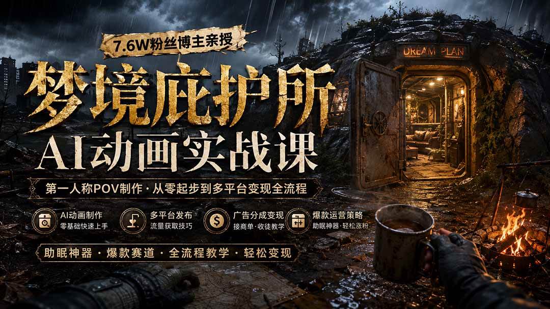 （19886期）梦境庇护所AI动画实战课：7.6W粉丝博主亲授第一人称POV制作，从零起步到多平台发布变现全流程-优优云网创