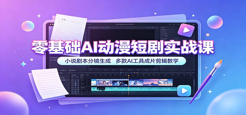 零基础AI动漫短剧实战课：小说剧本分镜生成，多款AI工具成片剪辑教学-优优云网创