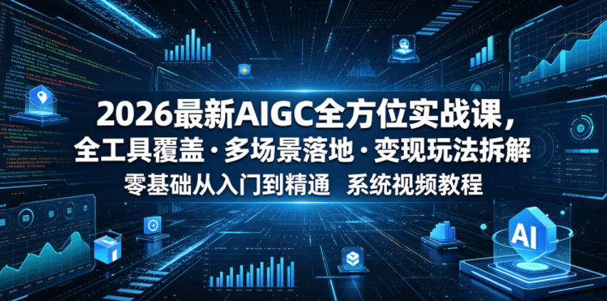 2026最新AIGC全方位实战课，全工具覆盖・多场景落地・变现玩法拆解，零基础从入门到精通系统视频教程-优优云网创