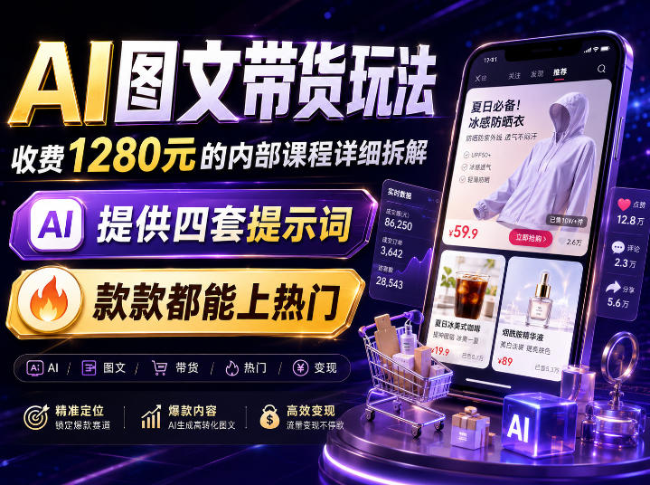 AI图文带货内部玩法，1280内部课程对外系统拆解，看完直接上手变现！-优优云网创