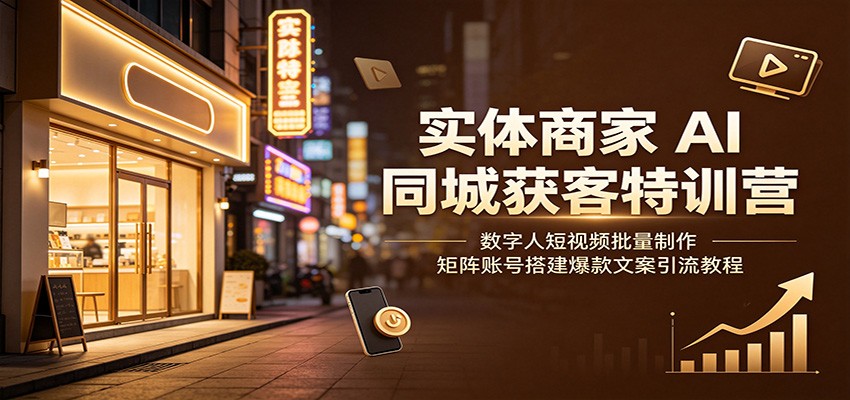 实体商家AI同城获客特训营:数字人短视频批量制作,矩阵账号搭建爆款文案引流教程-优优云网创