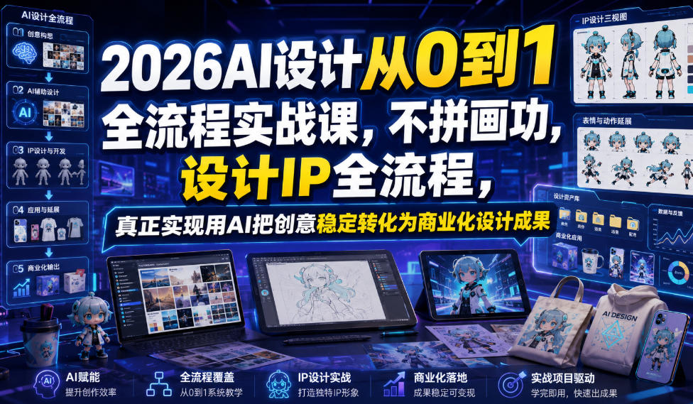 2026AI设计从0到1全流程实战课，不拼画功，设计IP全流程，真正实现用AI把创意稳定转化为商业化设计成果-优优云网创