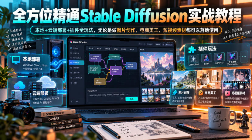 全方位精通Stable Diffusion实战教程｜本地+云端部署+插件全玩法，无论是做图片创作、电商美工、短视频素材都可以落地使用-优优云网创