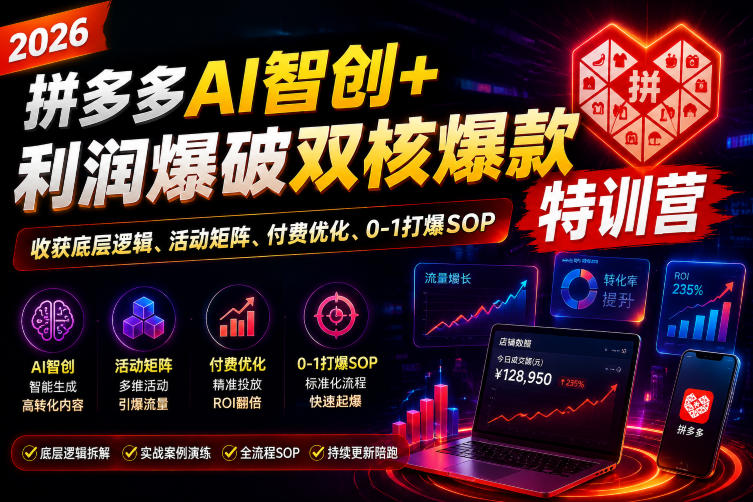 2026拼多多AI智创+利润爆破双核爆款特训营,收获底层逻辑、活动矩阵、付费优化、0-1打爆SOP-优优云网创