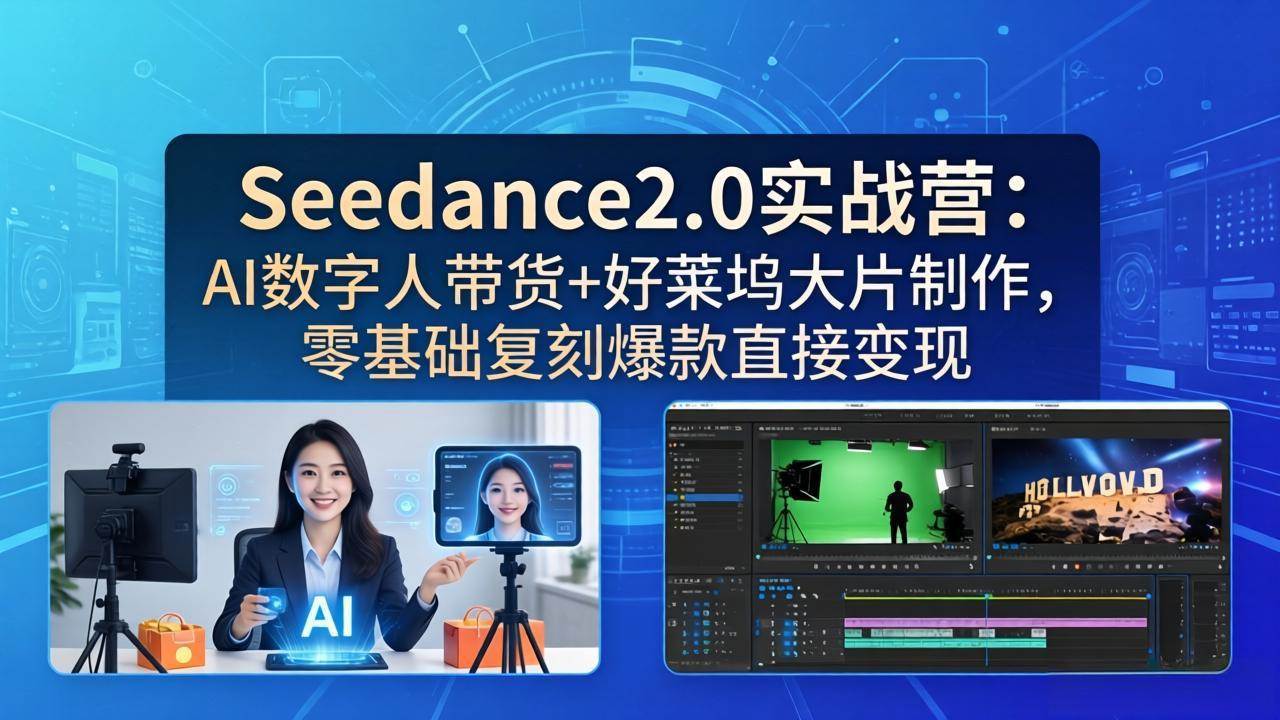 （18238期）Seedance2.0实战营：AI数字人带货+好莱坞大片制作，零基础复刻爆款直接变现-优优云网创