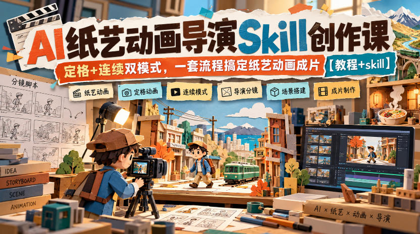 AI纸艺动画导演Skill创作课｜定格+连续双模式，一套流程搞定纸艺动画成片【教程+skill】-优优云网创