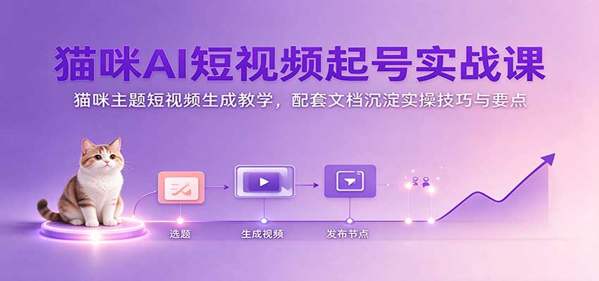 猫咪AI短视频起号实战课：猫咪主题短视频生成教学，配套文档沉淀实操技巧与要点-优优云网创