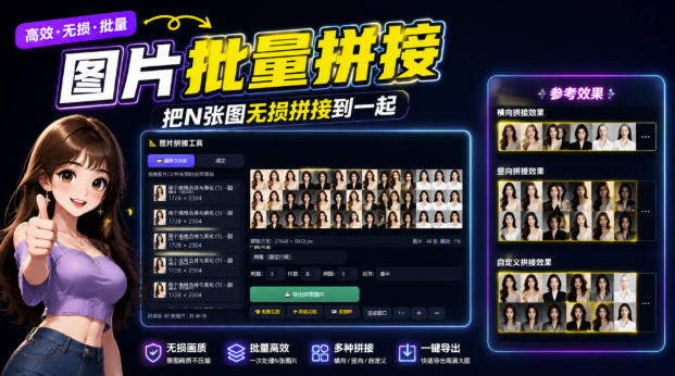 图片批量拼接，把N张图无损拼接到一起，支持横向、竖向、自定义等功能-优优云网创
