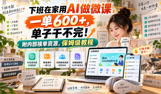 下班在家用AI做微课，一单600+，单子干不完！附内部接单资源，保姆级教程【揭秘】-优优云网创