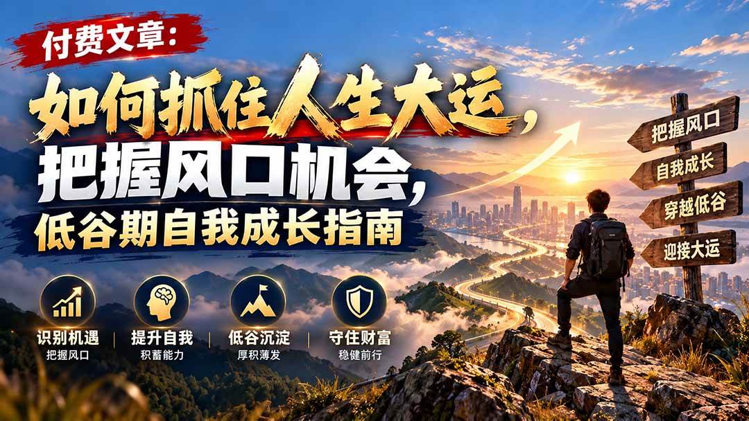 （20942期）付费文章：如何抓住人生大运，把握风口机会，低谷期自我成长指南-优优云网创