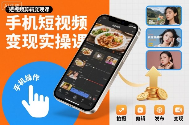手机短视频变现实操课，短视频剪辑变现课-优优云网创
