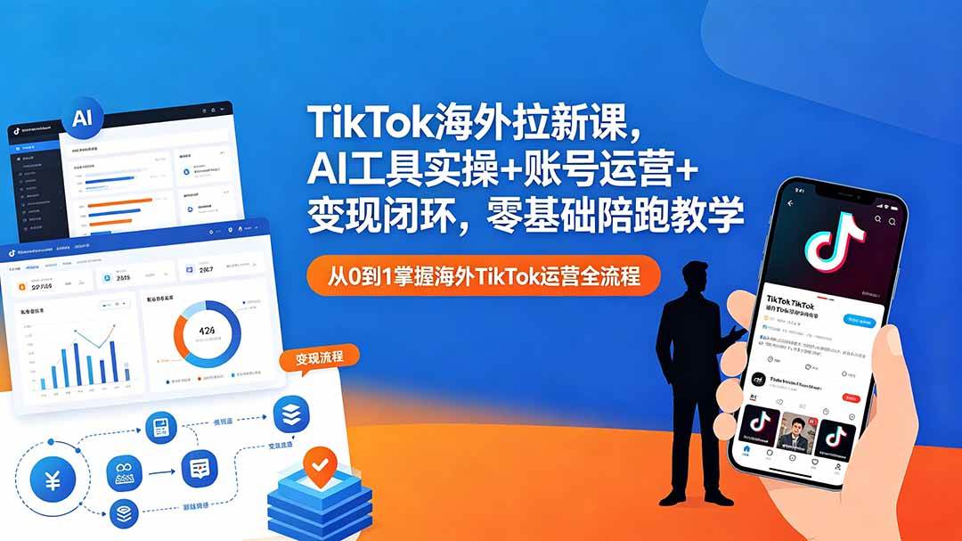 （18522期）TikTok海外拉新课，AI工具实操+账号运营+变现闭环，零基础陪跑教学-优优云网创