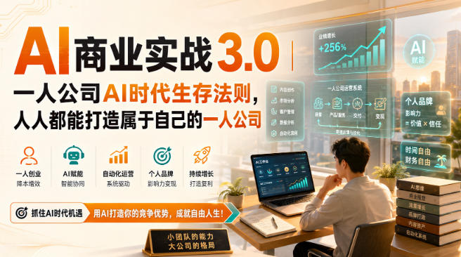 AI商业实战3.0｜一人公司AI时代生存法则，人人都能打造属于自己的一人公司-优优云网创
