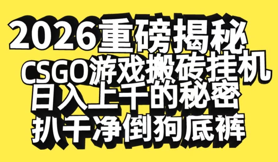 2026开年重磅解密,CSGO游戏搬砖挂机日入上千的秘密,把倒狗的底裤扒干-优优云网创