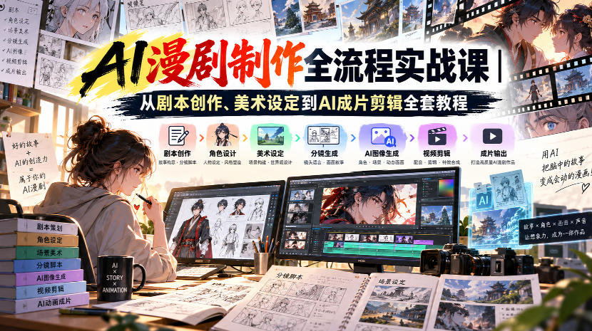 AI漫剧制作全流程实战课｜从剧本创作、美术设定到AI成片剪辑全套教程-优优云网创
