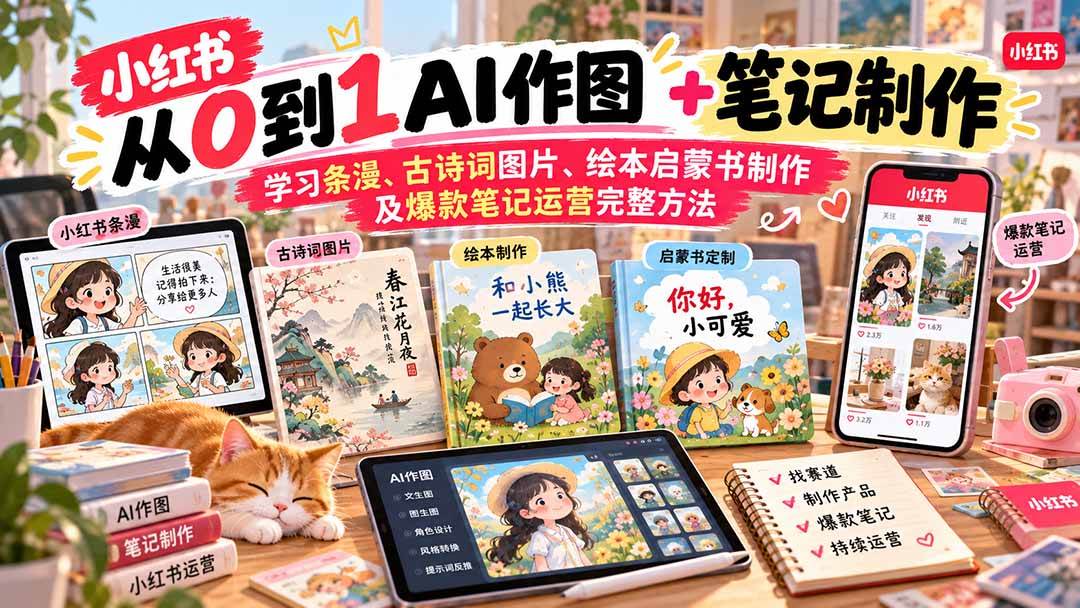 （20655期）2026小红书AI内容创作从0到1：学习条漫、古诗词图片、绘本启蒙书制作及爆款笔记运营完整方法-优优云网创