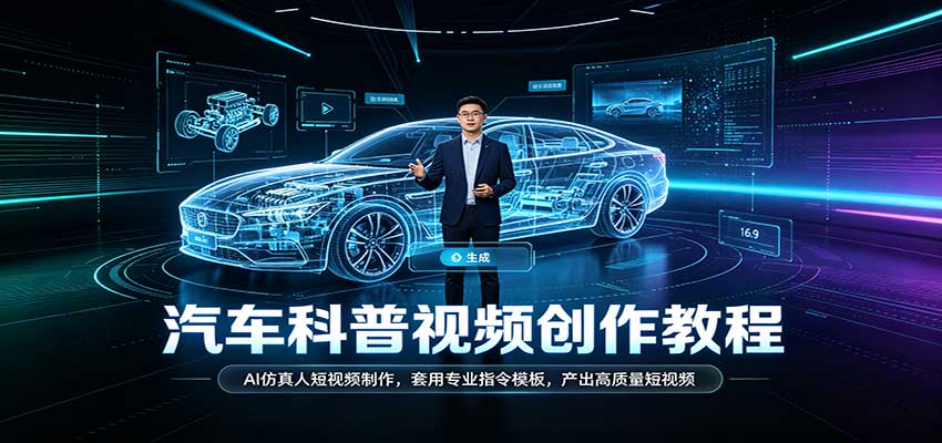 汽车科普视频创作教程：AI仿真人短视频制作，套用专业指令模板，产出高质量短视频-优优云网创