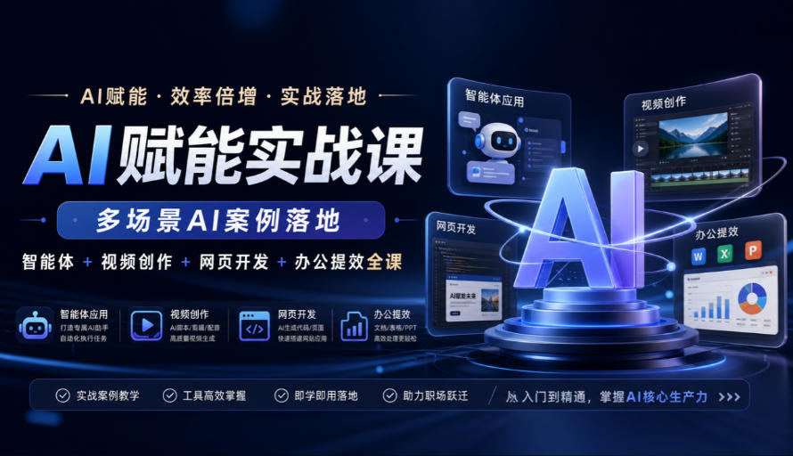 AI赋能实战课，多场景AI案例落地，智能体+视频创作+网页开发+办公提效全课-优优云网创