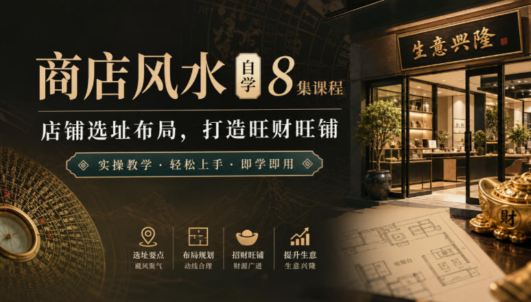 商店风水自学8集课程｜店铺选址布局，打造旺财旺铺实操教学-优优云网创
