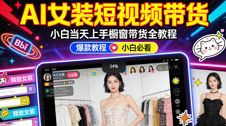 AI女装短视频橱窗带货：小白零门槛当天上手，高佣金爆款轻松賺！-优优云网创