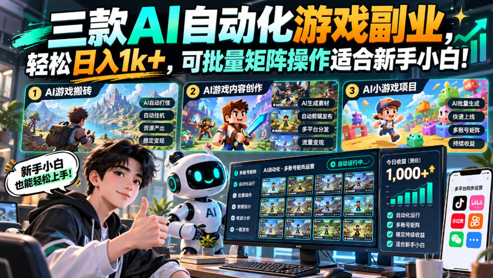 三款AI自动化游戏副业，轻松日入1k+，可批量矩阵操作适合新手小白！【揭秘】-优优云网创