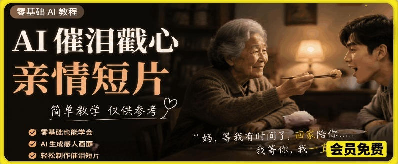 AI催泪戳心亲情短片,零基础AI教程,简单教学仅供参考-优优云网创