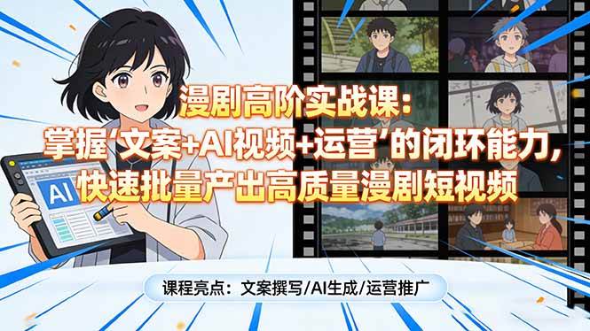 （17461期）漫剧高阶实战课：掌握“文案+AI视频+运营”的闭环能力，快速批量产出高质量漫剧短视频-优优云网创