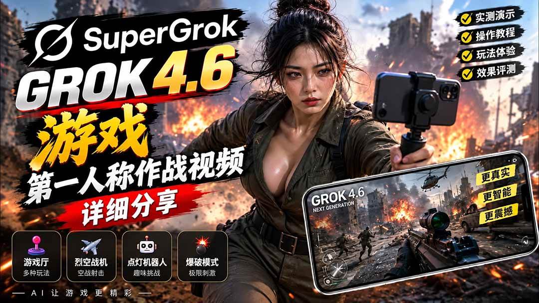 （20502期）Grok 4.6 也能做游戏？第一人称作战视频实测｜玩法详细讲解-优优云网创