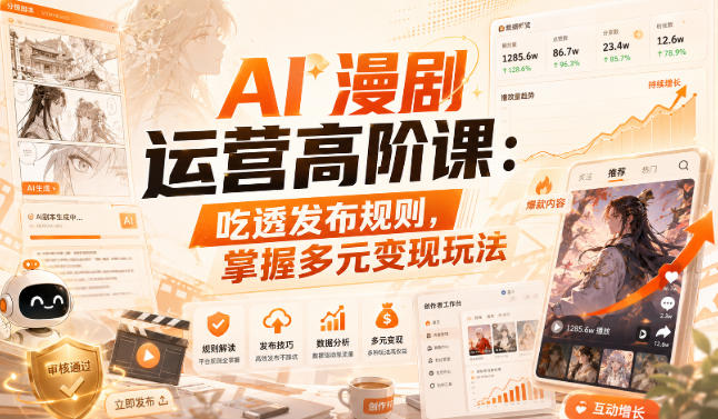 AI漫剧运营高阶课：吃透发布规则，掌握多元变现玩法-优优云网创
