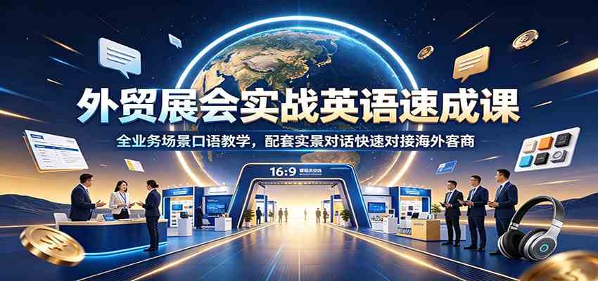 外贸展会实战英语速成课：全业务场景口语教学，配套实景对话快速对接海外客商-优优云网创