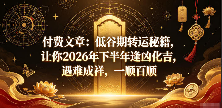 付费文章:低谷期转运秘籍,让你2026年下半年逢凶化吉,遇难成祥,一顺百顺-优优云网创