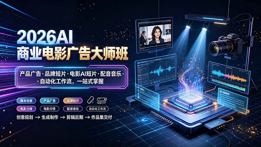 (19303期)2026AI商业电影广告大师班:产品广告·品牌短片·电影AI短片·配音音乐·自动化工作流,一站式掌握-优优云网创