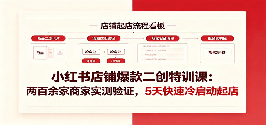 小红书店铺爆款二创特训课:两百余家商家实测验证,5天快速冷启动起店-优优云网创