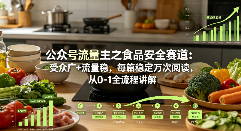 公众号流量主之食品安全赛道，受众广+流量稳，每篇作品稳定万次阅读，从0-1全流程讲解-优优云网创
