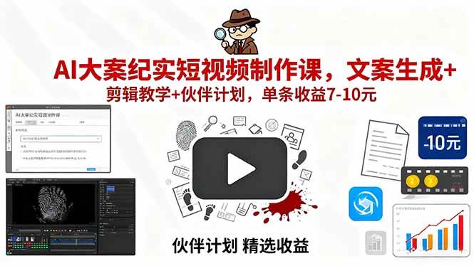 （15992期）AI大案纪实短视频制作课，文案生成+剪辑教学+伙伴计划，单条收益7-10元-优优云网创