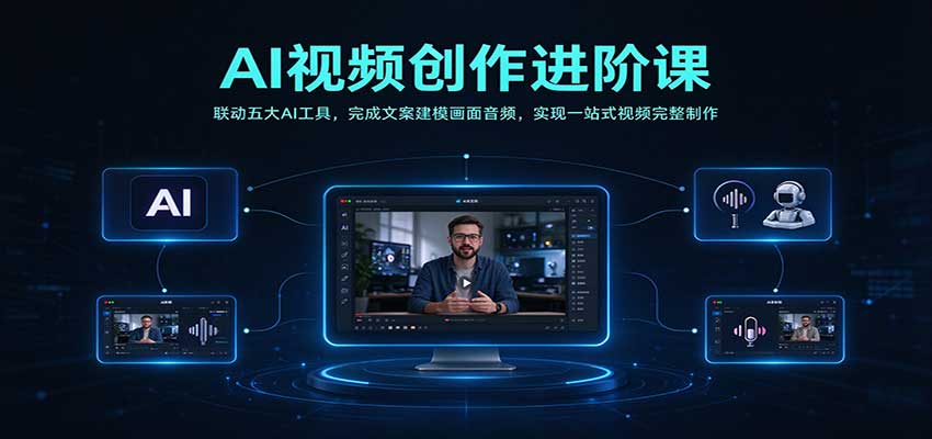 AI视频创作进阶课：联动五大AI工具，完成文案建模画面音频，实现一站式视频完整制作-优优云网创